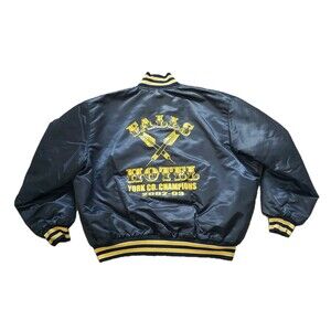 Vintage Birdie Falls Hotel Dart Champs Size XL USA Made Mens Black Satin Jacket